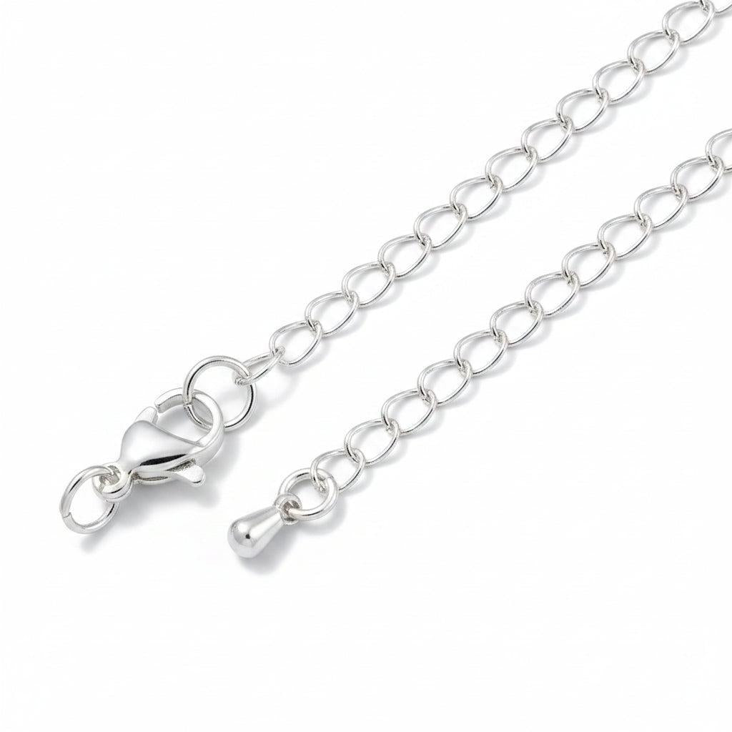 Sluiting Compleet Karabijn met Verlengketting Brass Zilver 71mm - per stuk-Sluitingen-Kraaltjes van Renate
