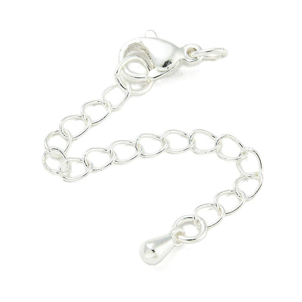 Sluiting Compleet Karabijn met Verlengketting Brass Zilver 71mm - per stuk-Sluitingen-Kraaltjes van Renate