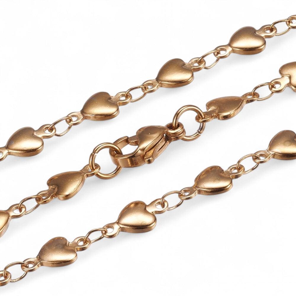 Complete ketting RVS hartjes 2mm Goud 45cm - per stuk-bedels-Kraaltjes van Renate