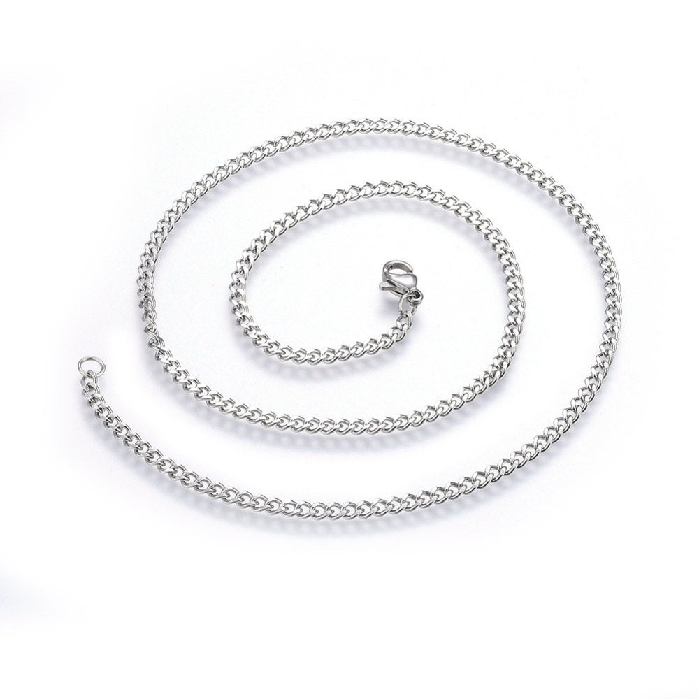 Complete ketting curbchain RVS 3x0.8mm Zilver 45cm - per stuk-Sieraden-Kraaltjes van Renate