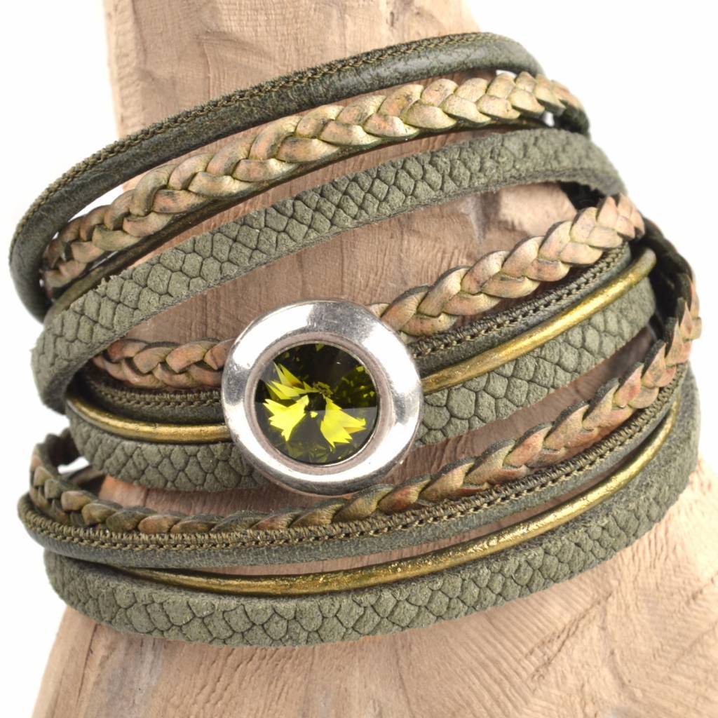 DIY 3-dubbele swarovski Olive green bracelet-Kraaltjes van Renate