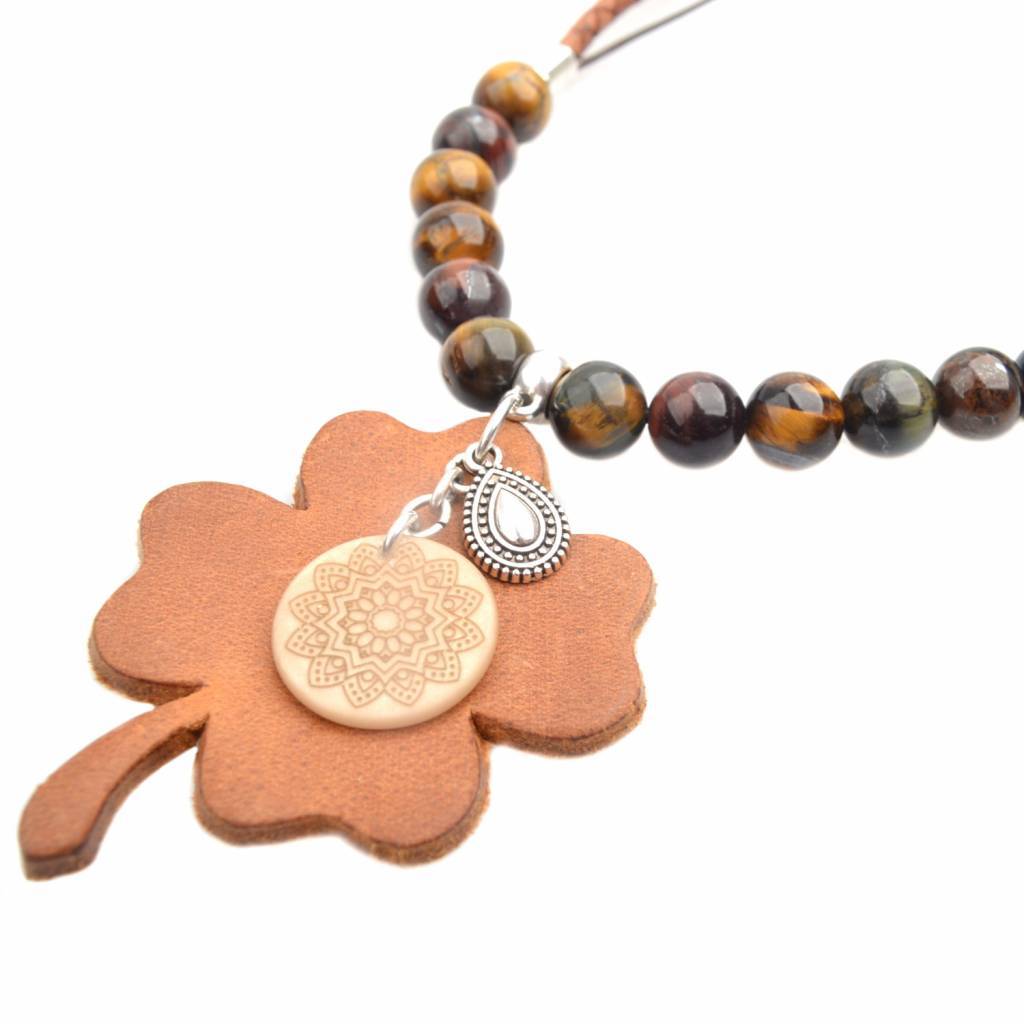 DIY Edelsteen & Leer ketting lang Cognac-Kraaltjes van Renate