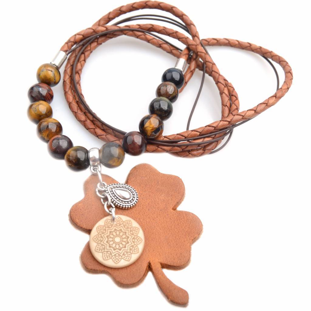 DIY Edelsteen & Leer ketting lang Cognac-Kraaltjes van Renate