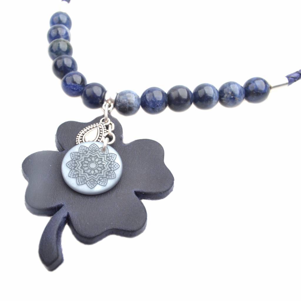 DIY Edelsteen & Leer ketting lang Dark blue-Kraaltjes van Renate