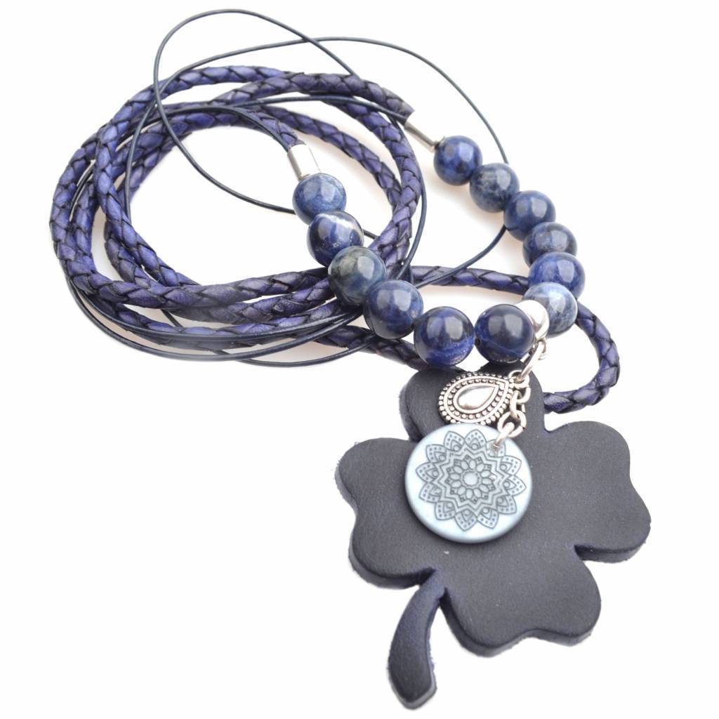 DIY Edelsteen & Leer ketting lang Dark blue-Kraaltjes van Renate