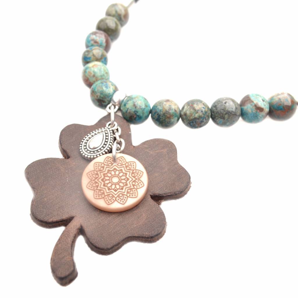 DIY Edelsteen & Leer ketting lang Turquoise brown-Kraaltjes van Renate