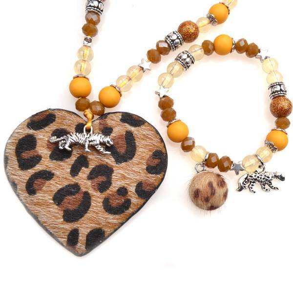 DIY Leopard set Ketting & Armband Oker en Cognac-Kraaltjes van Renate
