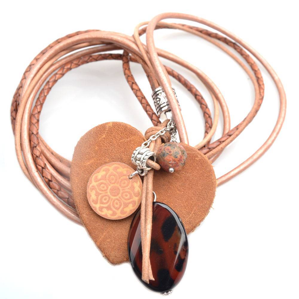 DIY Mix ketting Leer | Edelsteen | Hout - Cognac-Kraaltjes van Renate