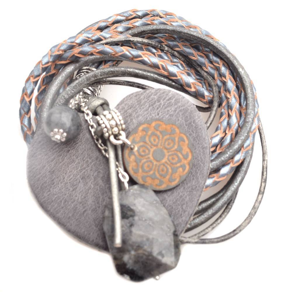 DIY Mix ketting Leer | Edelsteen | Hout - Dark Grey-Kraaltjes van Renate