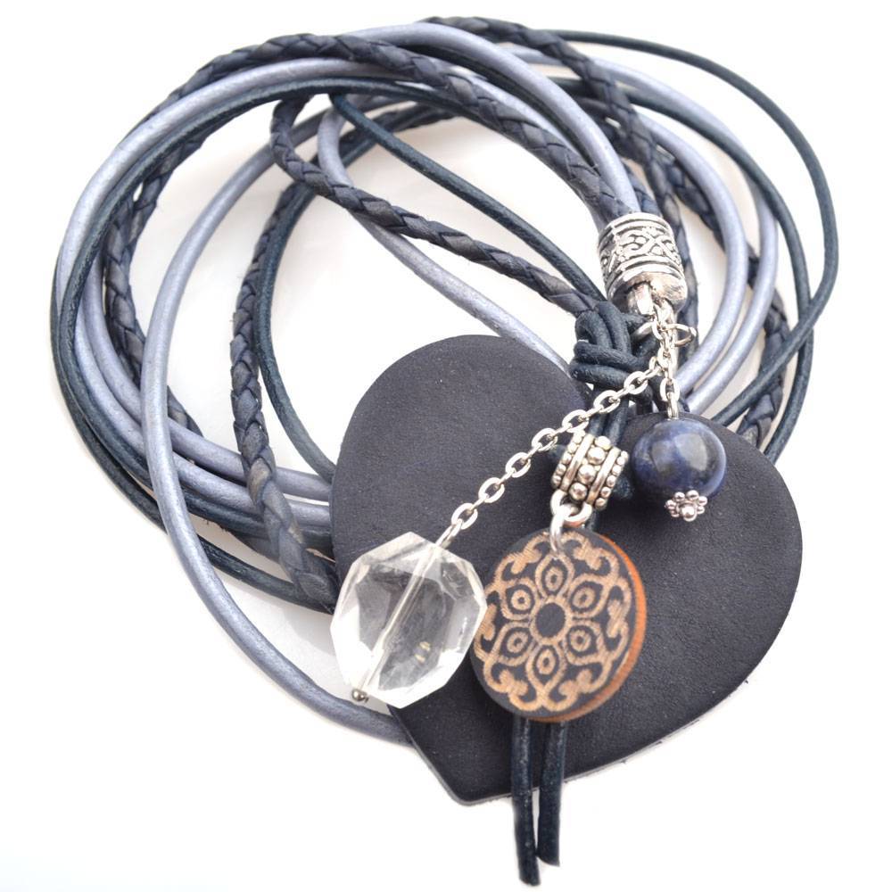 DIY Mix ketting Leer | Edelsteen | Hout - Navy blue-Kraaltjes van Renate