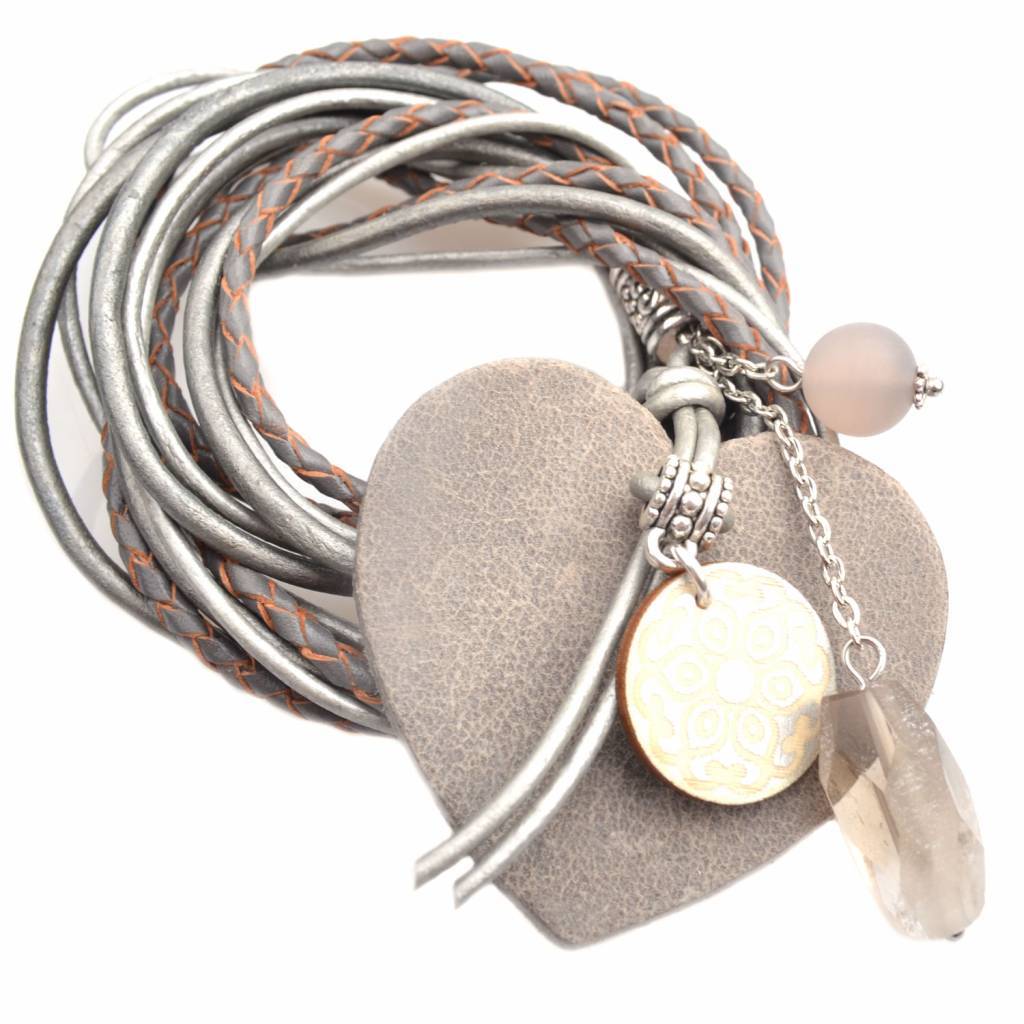 DIY Mix ketting Leer | Edelsteen | Hout - Taupe grey-Kraaltjes van Renate