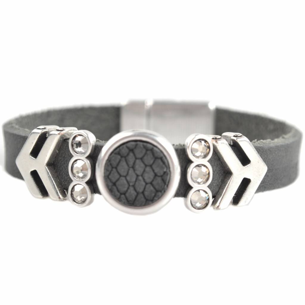 DIY Swarovski & Leer DQ armband Dark grey-Kraaltjes van Renate