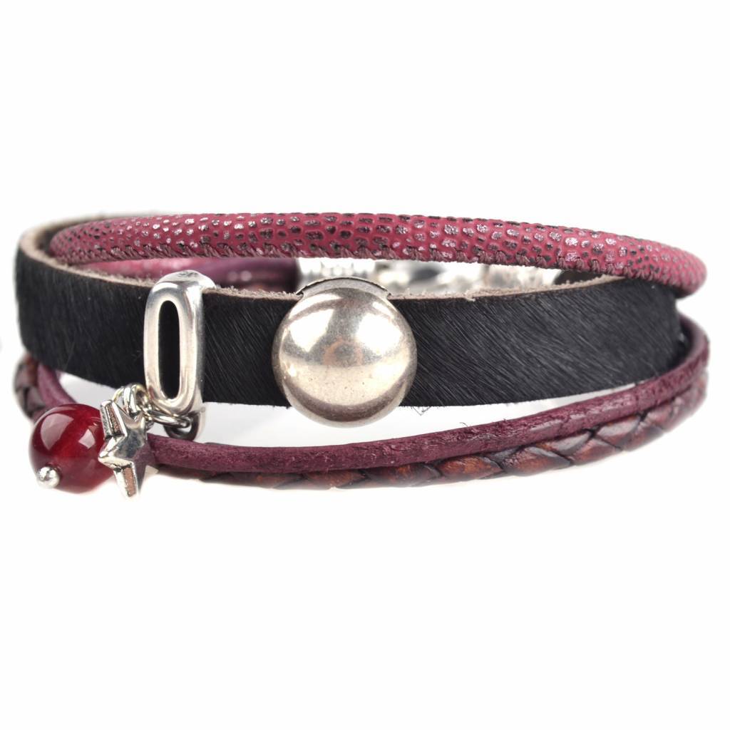DIY armband Hairy leer Black & Cherry-Kraaltjes van Renate