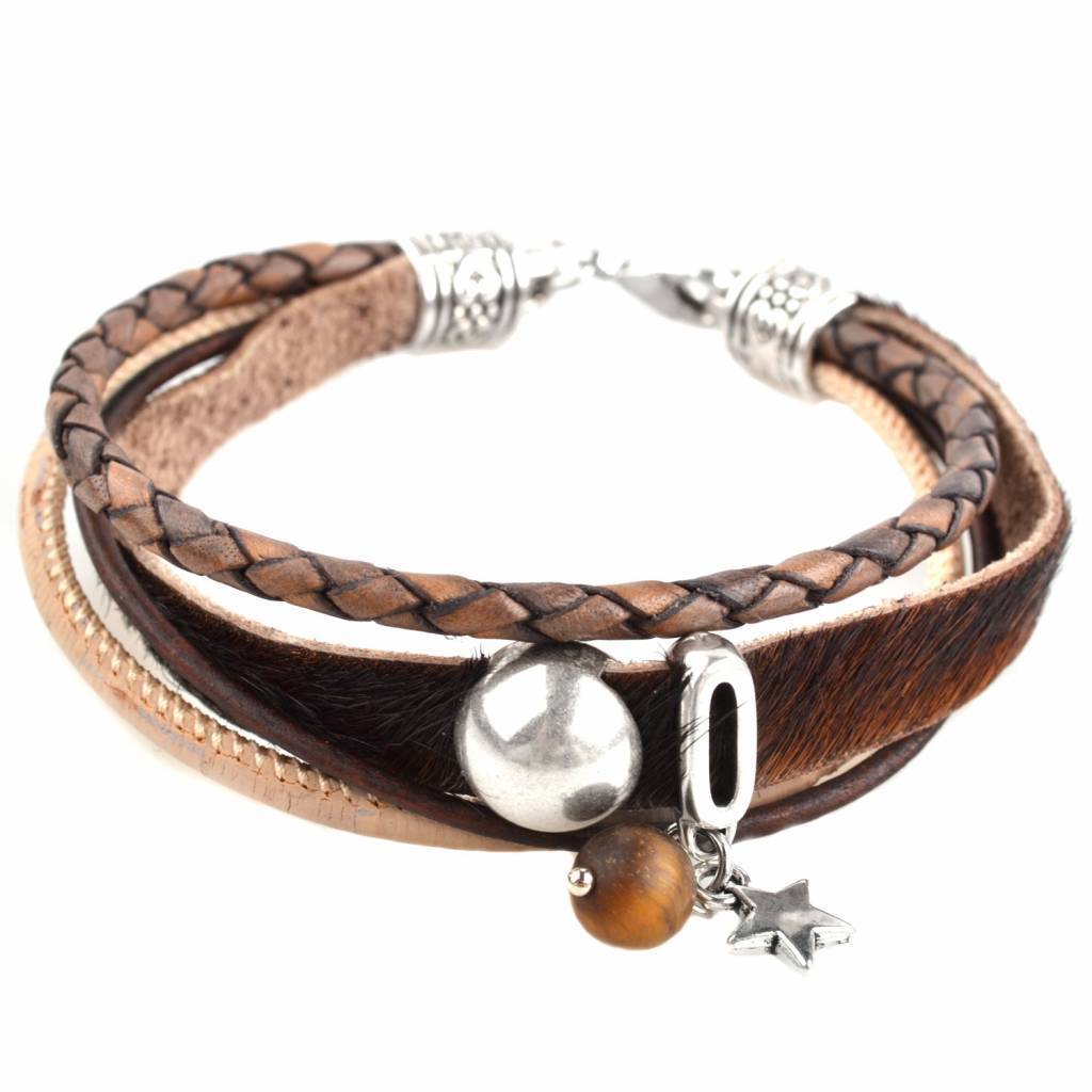 DIY armband Hairy leer Brown & Sand-Kraaltjes van Renate