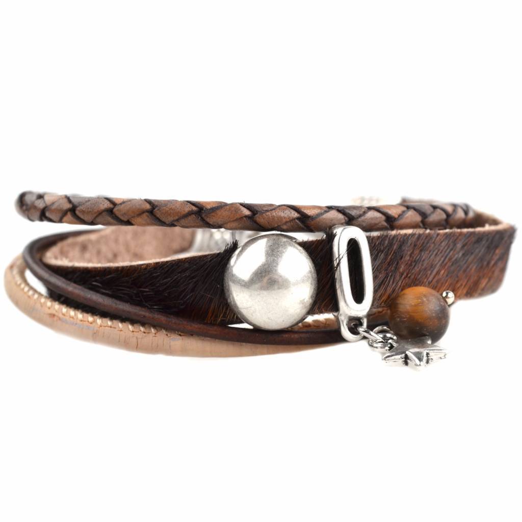 DIY armband Hairy leer Brown & Sand-Kraaltjes van Renate