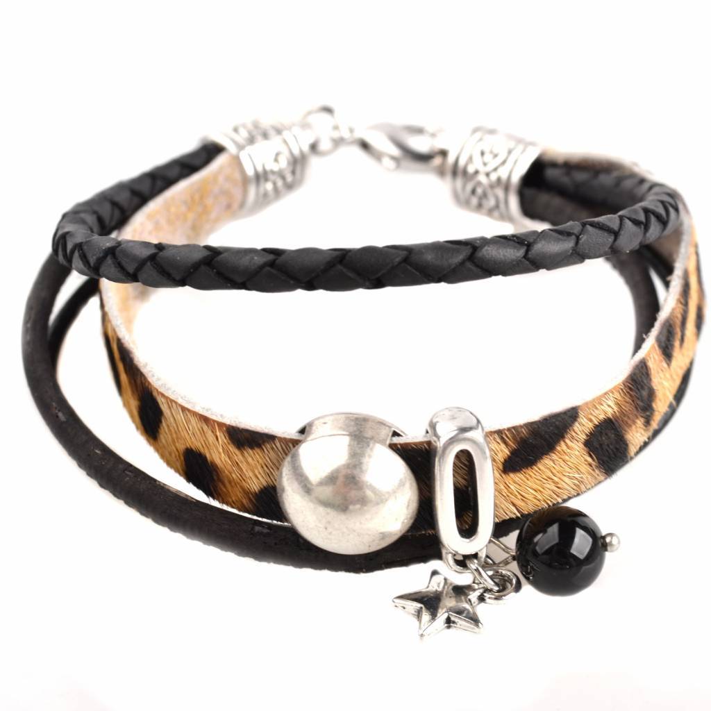 DIY armband Hairy leer panter Black& Brown-Kraaltjes van Renate