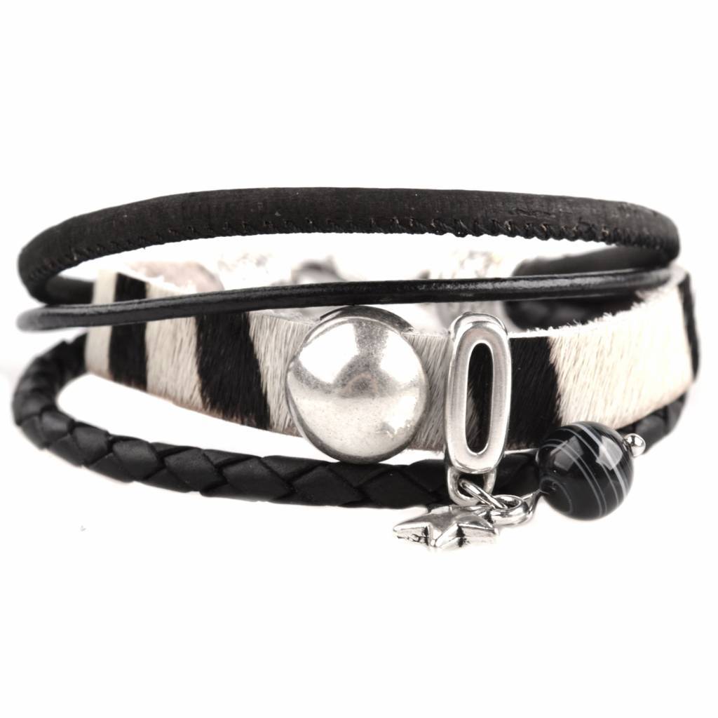 DIY armband Hairy leer zebra black&white-Kraaltjes van Renate