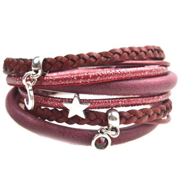 DIY armband moon & stars leer Dark red-Kraaltjes van Renate