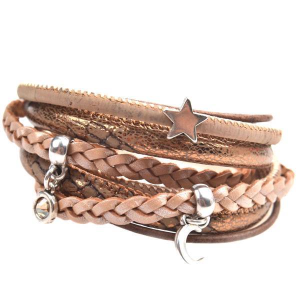 DIY armband moon & stars leer Rosegold peach-Kraaltjes van Renate