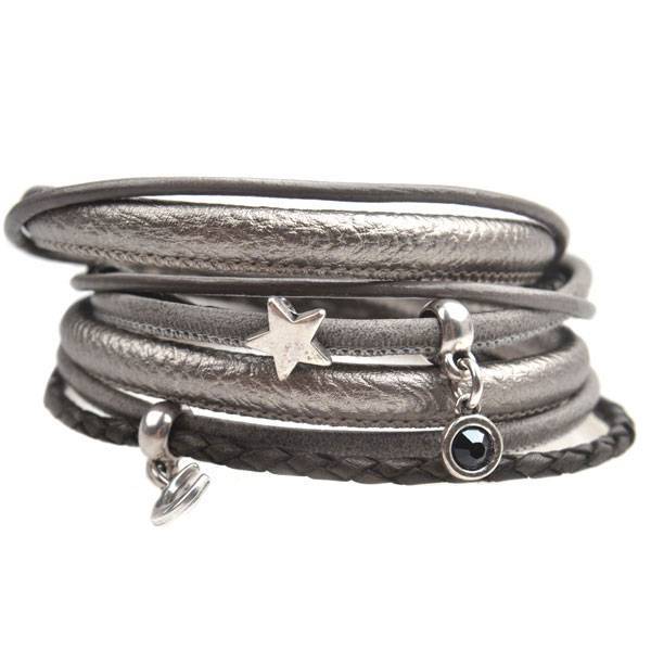 DIY armband moon & stars leer Silver grey-Kraaltjes van Renate