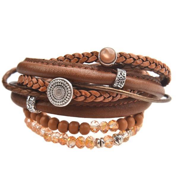 DIY armband set echt leer en kralen Cognac bruin-Kraaltjes van Renate