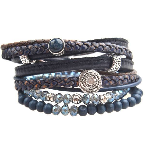 DIY armband set echt leer en kralen Donker blauw-Kraaltjes van Renate