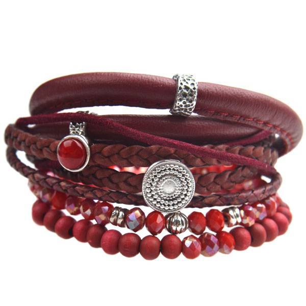 DIY armband set echt leer en kralen Donker rood-Kraaltjes van Renate