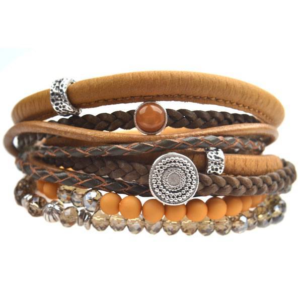 DIY armband set echt leer en kralen Oker geel-Kraaltjes van Renate
