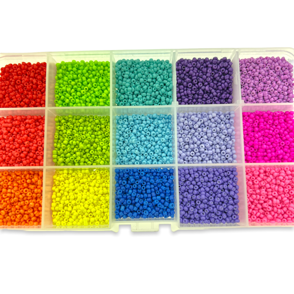 DIY box met 15 kleuren 2mm rocailles rainbow-DIY-Kraaltjes van Renate