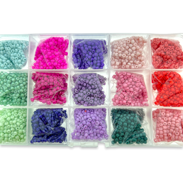 DIY box met 15 kleuren 3mm rocailles warm-DIY-Kraaltjes van Renate