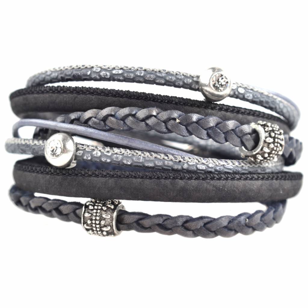 DIY dubbele Swarovski & metal Blue grey bracelet-Kraaltjes van Renate