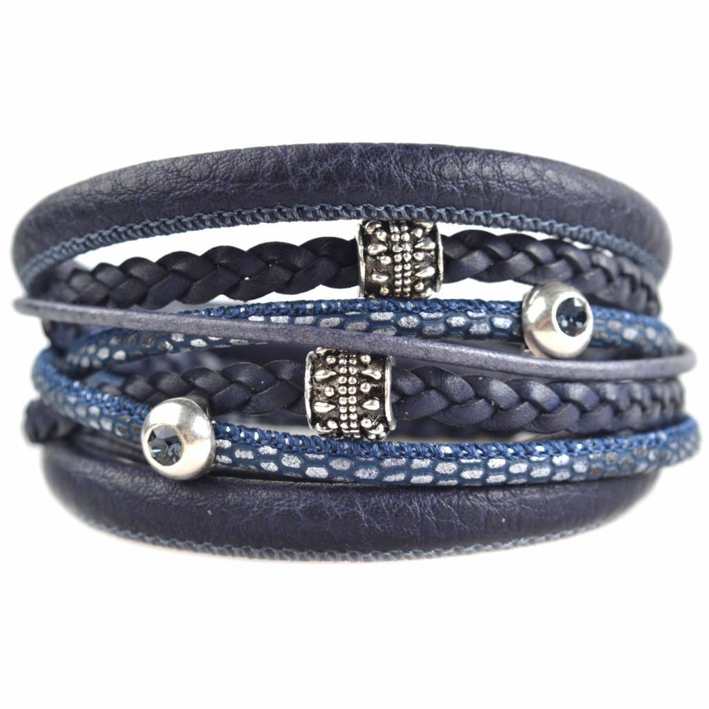 DIY dubbele Swarovski & metal Dark blue bracelet-Kraaltjes van Renate