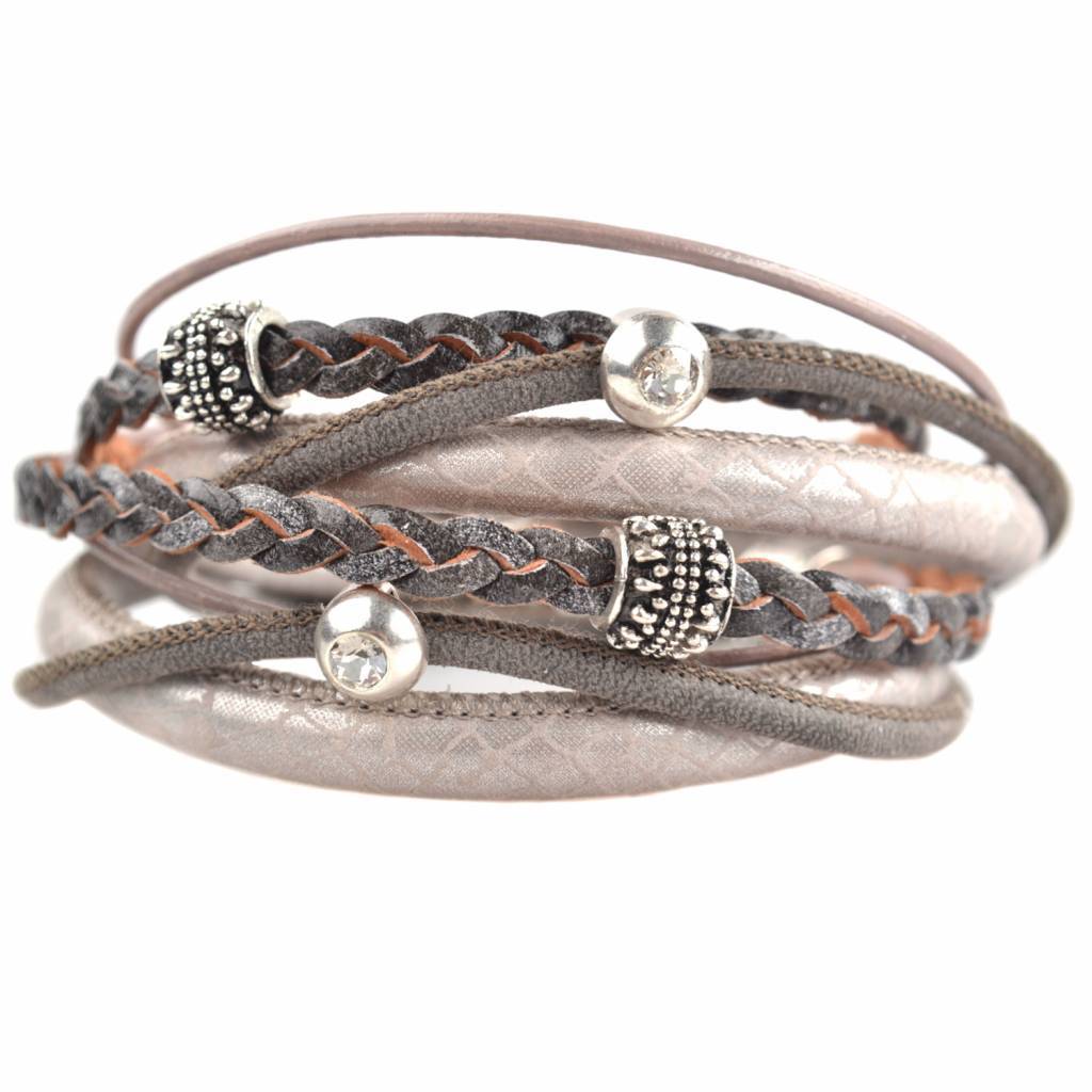 DIY dubbele Swarovski & metal Taupe grey bracelet-Kraaltjes van Renate