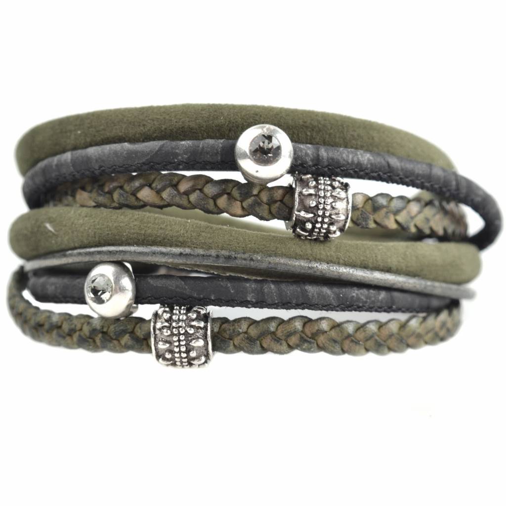 DIY dubbele Swarovski & velvet Green bracelet-Kraaltjes van Renate
