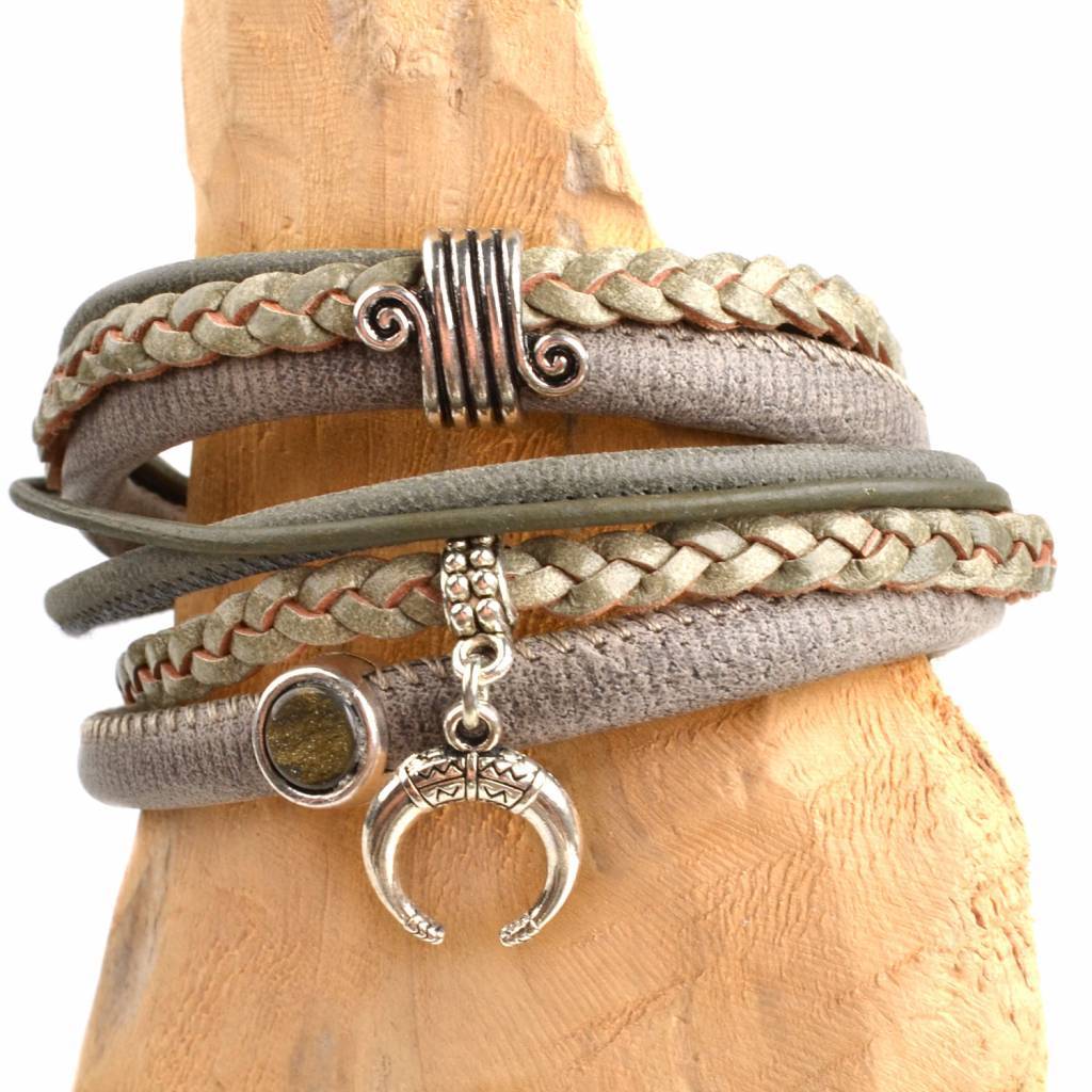 DIY leer wikkel armband Army grey-Kraaltjes van Renate