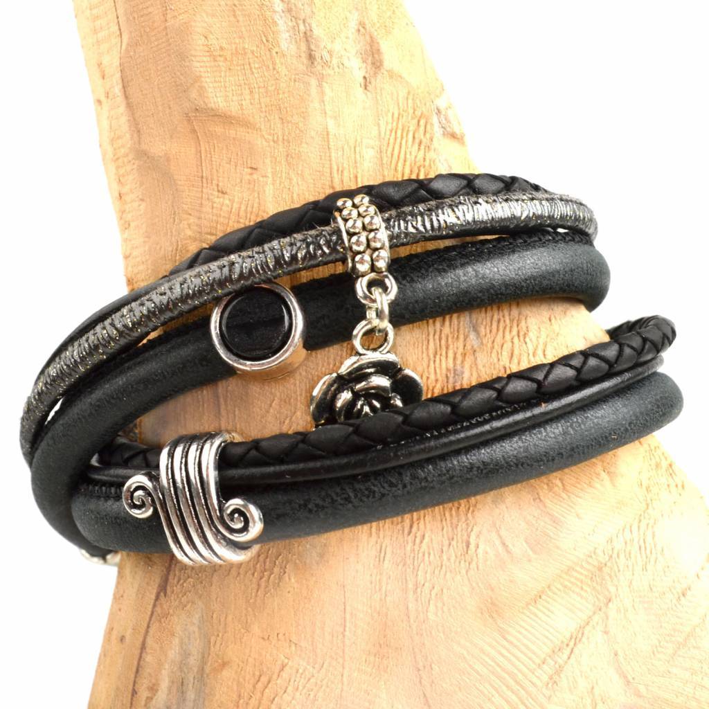 DIY leer wikkel armband Black-Kraaltjes van Renate