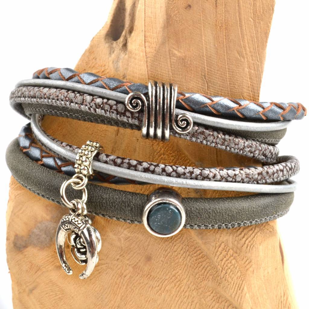 DIY leer wikkel armband Grijs blauw-Kraaltjes van Renate