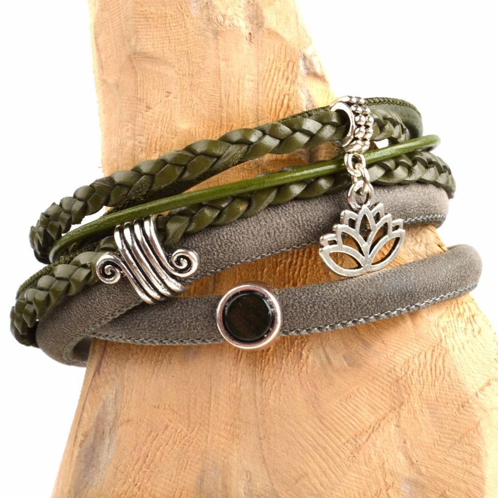 DIY leer wikkel armband Olive green-Kraaltjes van Renate