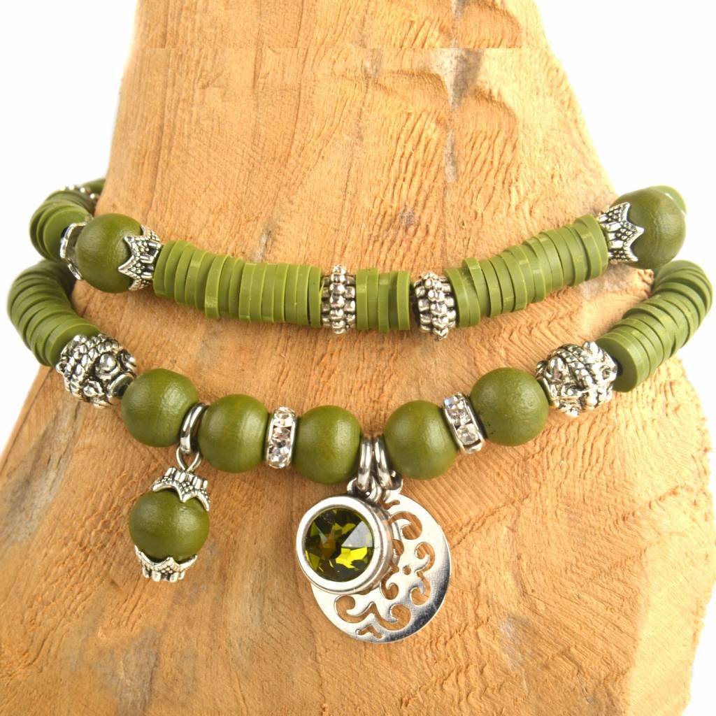 DIY pakketje Fall discs Army green - 2 armbanden-Kraaltjes van Renate