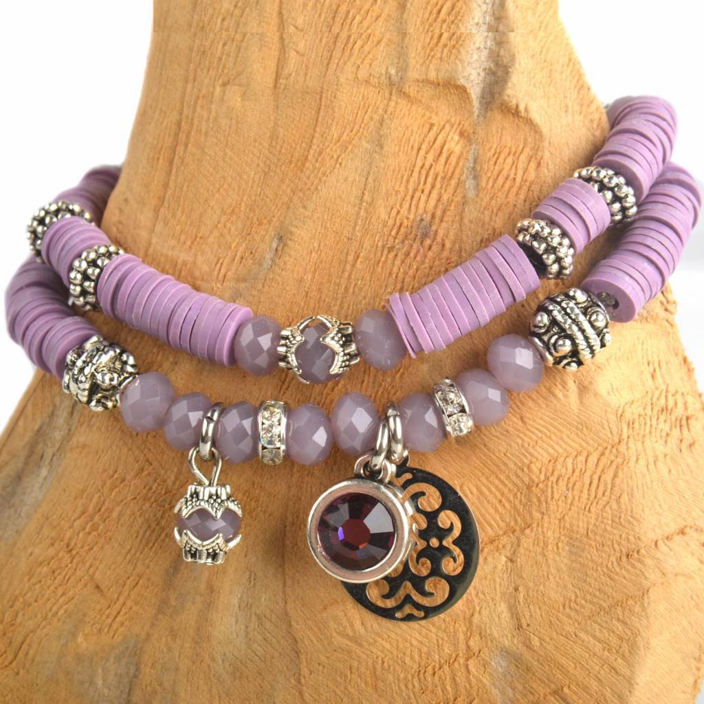 DIY pakketje Fall discs Aubergine purple - 2 armbanden-Kraaltjes van Renate