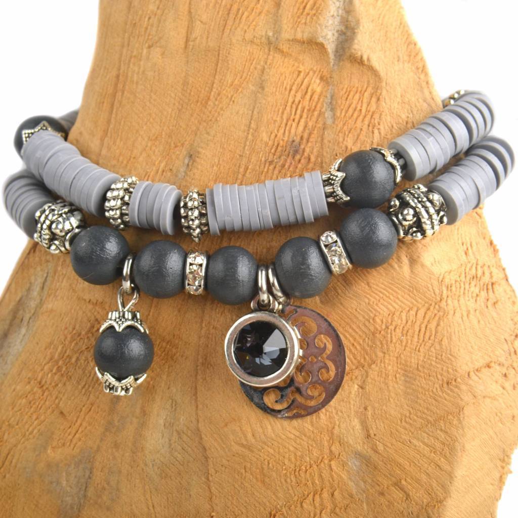 DIY pakketje Fall discs Light grey - 2 armbanden-Kraaltjes van Renate