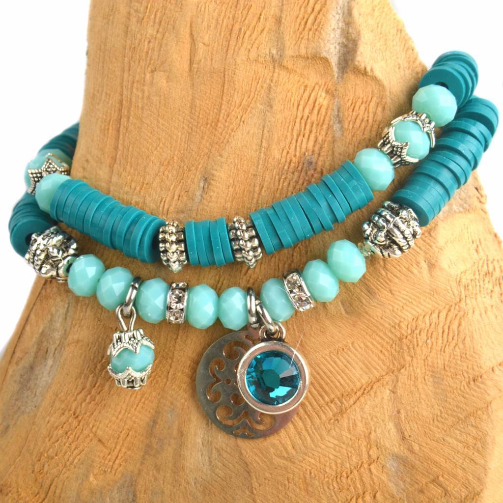 DIY pakketje Fall discs Teal blue - 2 armbanden-Kraaltjes van Renate
