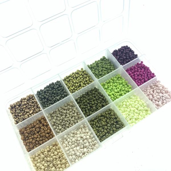 DIY rocailles set Fall colors green 8/0 (3mm) 15x12,5 gram-Kraaltjes van Renate