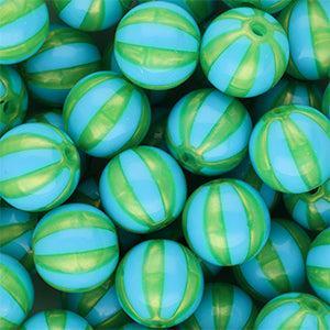 DQ Acryl Kralen Rond met Strepen Blauw-groen 12mm - per stuk-Kralen-Kraaltjes van Renate