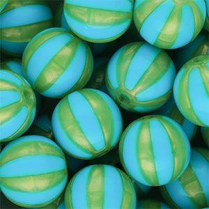 DQ Acryl Kralen Rond met Strepen Blauw-groen 16mm - per stuk-Kralen-Kraaltjes van Renate