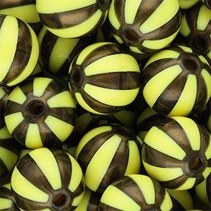 DQ Acryl Kralen Rond met Strepen Geel-goudbruin 16mm - per stuk-Kralen-Kraaltjes van Renate