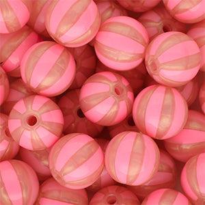 DQ Acryl Kralen Rond met Strepen Koraal roze-perzik roze 12mm - per stuk-Kralen-Kraaltjes van Renate