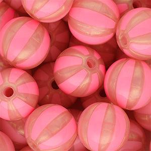 DQ Acryl Kralen Rond met Strepen Koraal roze-perzik roze 16mm - per stuk-Kralen-Kraaltjes van Renate