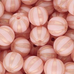 DQ Acryl Kralen Rond met Strepen Lichtroze-perzik roze 12mm - per stuk-Kralen-Kraaltjes van Renate