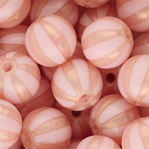 DQ Acryl Kralen Rond met Strepen Lichtroze-perzik roze 16mm - per stuk-Kralen-Kraaltjes van Renate